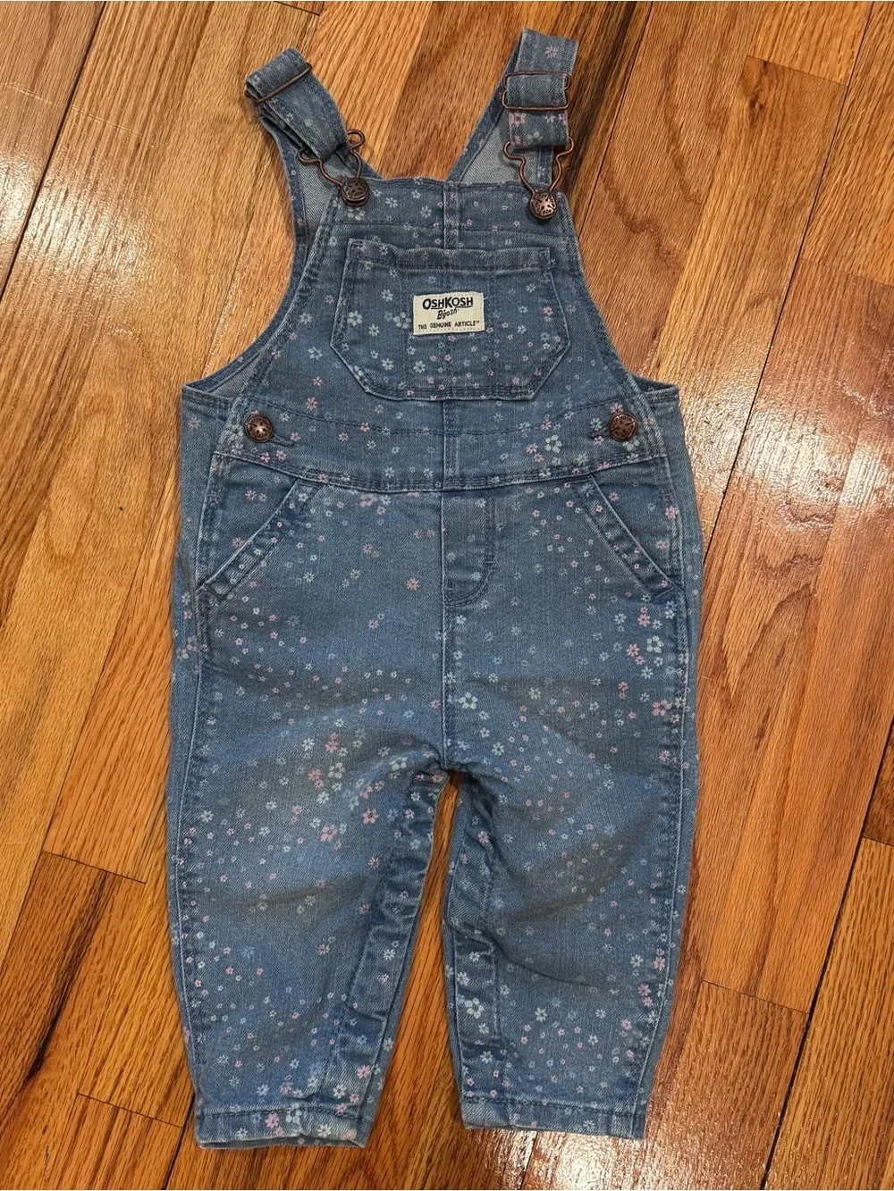 OshKosh B'gosh Light Blue Denim Overalls with Pink Floral Accents